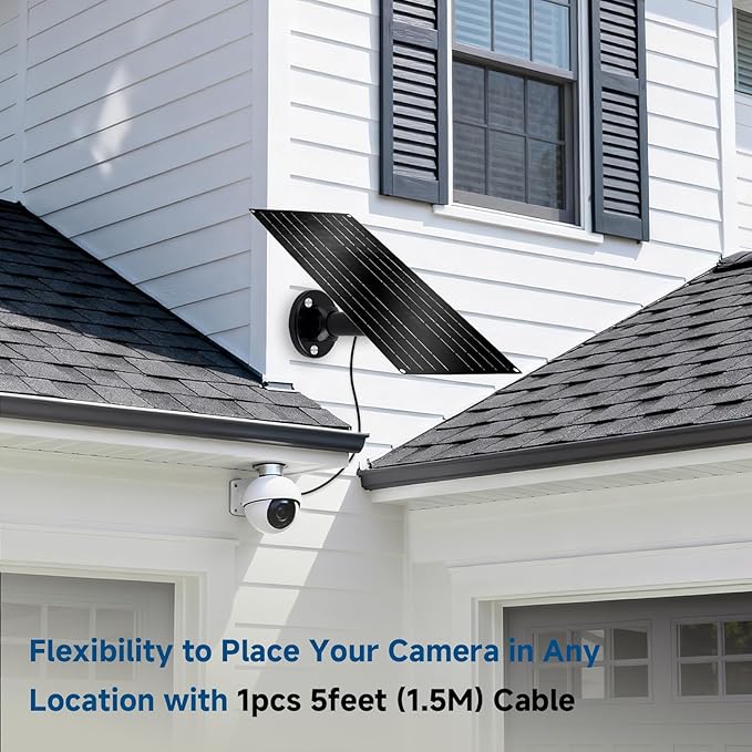 12W Solar Panel for Security Camera, 5V USB-C Solar Charger with Micro USB & Barrel Adapters, Outdoor Weatherproof for Continuous Home and Property Monitoring (1)