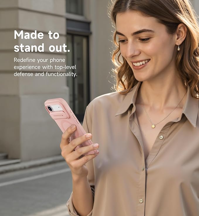SURITCH for iPhone Air Case with Camera Control Cover, Camera Slide Cover and Adjustable Kickstand, Compatible with MagSafe, Shockproof Bumper Protective Cases for iPhone 17 Air 6.5 Inch, Pink