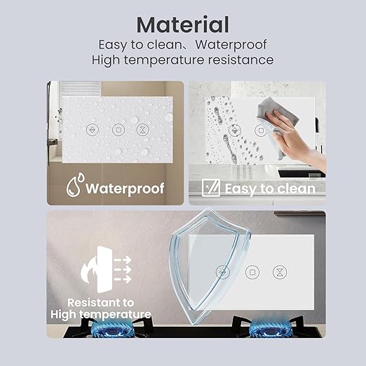 Smart Roller Shutter Switch Neutral Wire Required,2.4GHz WiFi Roller Shutter Switch with Remote Voice Control, Tempered Glass Panel, Work with Alexa and Google Home, White WiFi-Roller Shutter