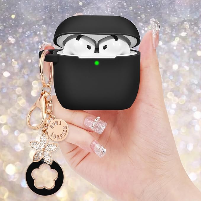 VISOOM Airpods 4 Cases 2024 Cover Women Anti-Drop Silicone iPods 4 Earbuds Wireless Accessorie Charging Cases Girl Bling Keychain for Airpod iPods 4th Generation