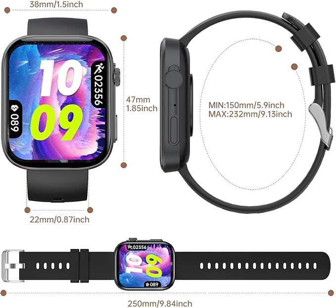 Smart Watches for Men Women, 2.01" HD Screen with 200+ Watch Faces, Heart Rate/SpO2/Sleep Monitor, 123 Sports Modes, IP68 Waterproof Fitness Tracker, Make/Answer Calls, Compatible with Android iPhone