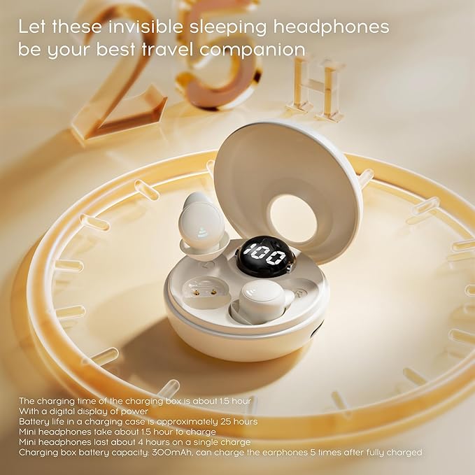 sunvito Sleep earplugs for Side Sleepers, Mini Invisible Wireless Bluetooth 5.3 Micro Sleep Noise Cancelling Headphones, Invisible earplugs for Small Ears Sleep, Exercise, Work, Hiking(Beige)
