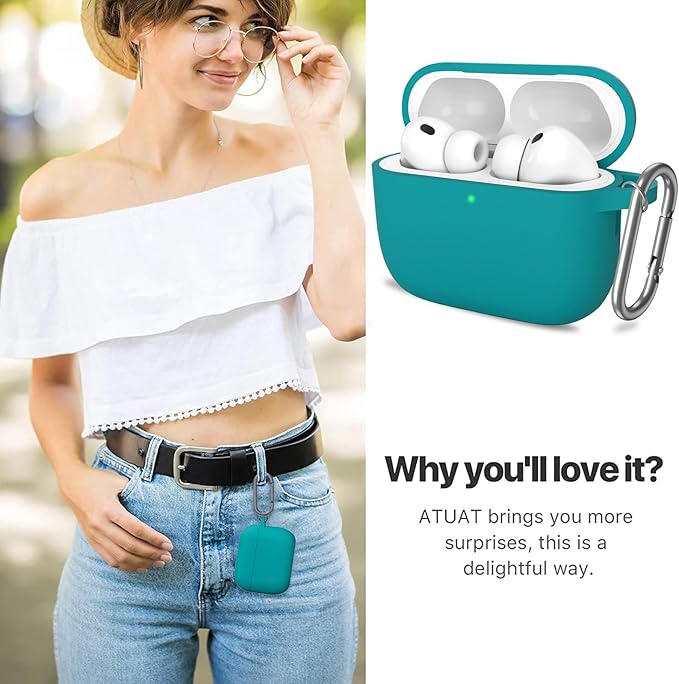 ATUAT for AirPods Pro 3 Case Cover with Cleaner, Protective Soft Silicone Skin with Keychain for Women Men for Apple AirPods Pro 3rd Generation Case(2025), Front LED Visible, Teal