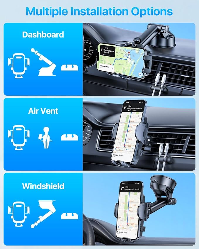 【98+LBS Strongest Suction & Military-Grade】2025 Ultimate Car Phone Mount【Patent & Safety Certs】 Cell Phone Holder Truck Stand for Dashboard Windshield Vent for iPhone 17 Pro Max Samsung,Dark Grey