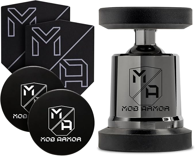 Mob Armor MobNetic Maxx Magnetic Phone Holder with Two Adhesive Carbon Steel Plates ??90lb Pull Force, 90º Tilt, 360º Rotation, Slim Zinc-Coated Discs, Compatible for iPhone & Android-Black Chrome