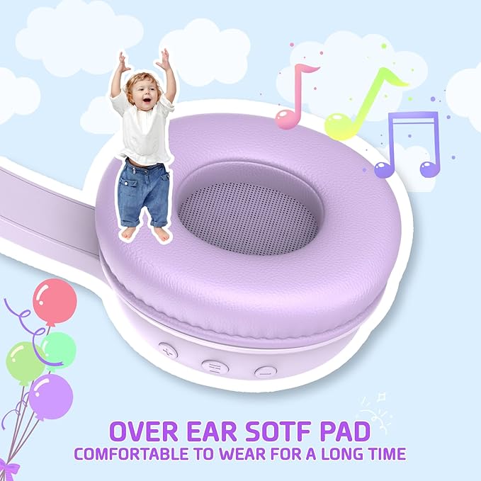Kids Bluetooth Headphones,Kids Headphones Wireless with 85dB Volume Limiter, 30H Playtime, Adjustable Headband,Over-Ear Headphone for Kid School Online Class Travel(Purple)