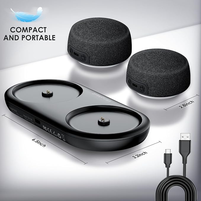 Bluetooth Speaker Set with Magnetic Base for Multi Room, TWS Stereo Sound with RGB Lights, 10H Playtime, Dual Bluetooth 5.4 Portable Wireless Speaker for TV,Home Theater, Outdoor, Meeting