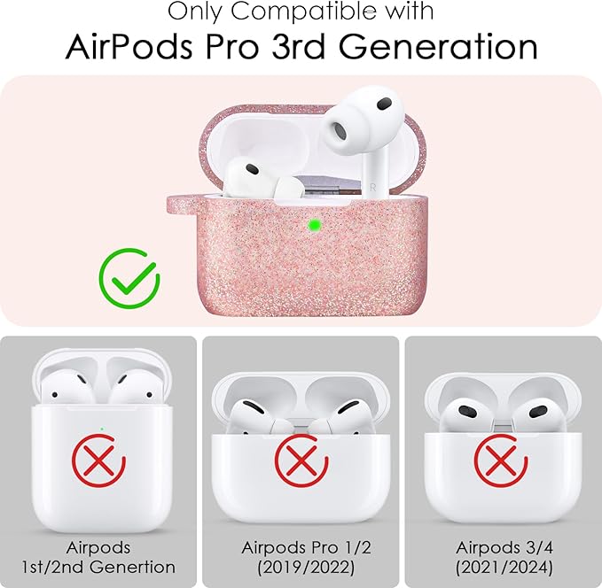 VISOOM for AirPods Pro 3 Case 2025, Silicone Case for Apple Air Pods Pro 3rd Generation Cover Women, Cute iPods 3 Protective Cover with Bling Keychain & Cleaning Kit, Bling Rose Gold