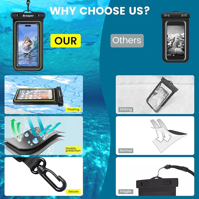 Floating Waterproof Phone Pouch, 2 Pack IP68 Waterproof Phone Case for iPhone 17 16 15 Pro Max Galaxy S25 S24 Ultra Up to 7", Cellphone Dry Bags Beach Cruise Essentials with Lanyard