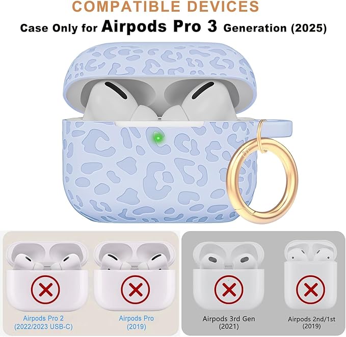 Case Compatible with AirPods Pro 3 Generation 2025 Cover with Keychain, Gawnock Engraved Leopard Skin Soft Cover for AirPods Pro 3 Case Full Protection,Front LED Visible, Blue