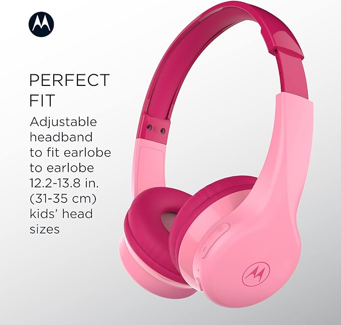 Motorola Sound JR300 Bluetooth Wireless Toddler Headphones with Microphone - Over Ear Kids Bluetooth Headphones with Safe Volume Limit 85dB, Audio Splitter for School, Home - Blue