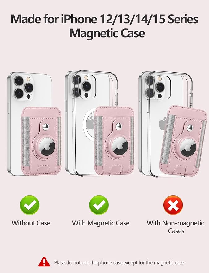 for Magsafe Wallet with Airtag Holder, 6-Card Holder, Stronger Magnetic Card Holder for iPhone 16/15, iPhone 14/13/12 Series, Mag Safe Wallet, RFID Blocking, Not Included Airtag, Pink