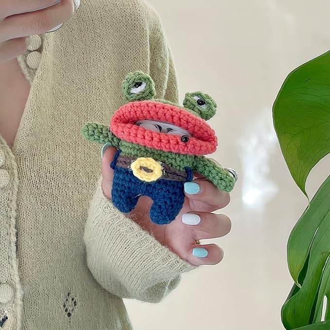 Yatchen Plush Case for AirPods 4, Kawaii Cute 3D Cartoon Fur Sausage Mouth Frog Design Funny for AirPods 4rd Generation Cover with Keychain Protective Case for Women Girls
