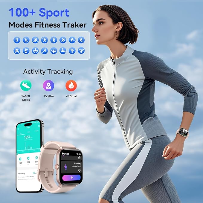 Smart Watch(Answer/Make Call), 1.85'' HD Smartwatch for Men Women, 2025 Fitness Tracker with 100+ Sport Modes, Heart/Sleep Monitor/Pedometer IP68 Waterproof Fitness Watch for Android iOS Rose Gold