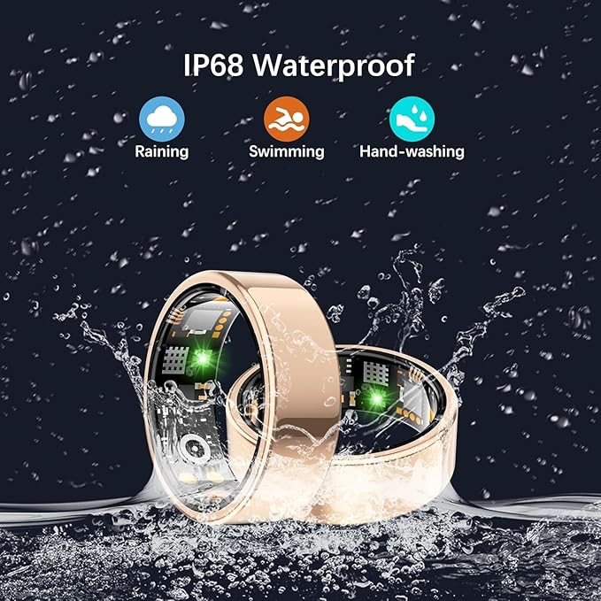 Health Tracker Ring, Smart Health Ring for Women Men with Heart Rate, Blood Oxygen, Sleep Monitor, Steps,Calories, No Subscription Fee, IP68 Waterproof Smart Ring for iPhone Android (Rose Gold, 8#)