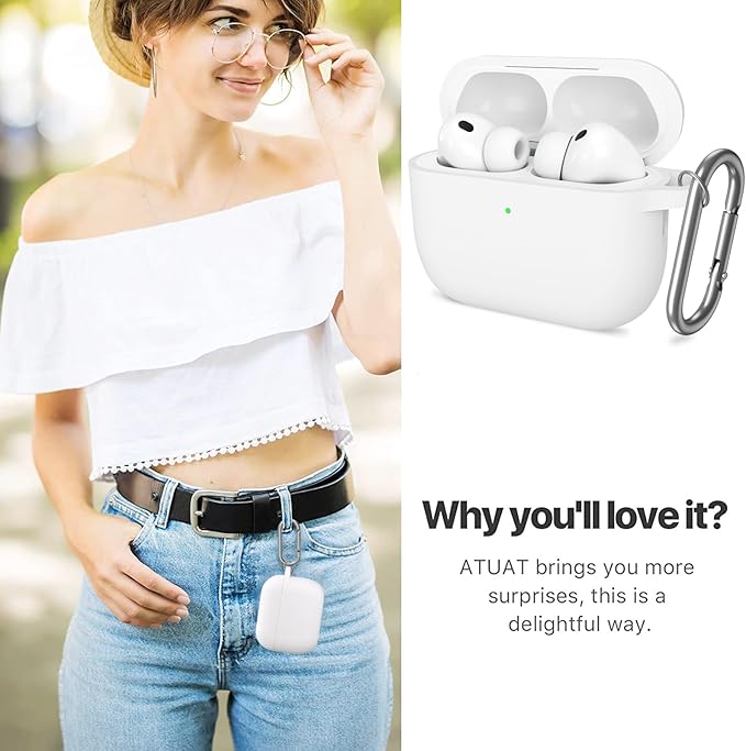 ATUAT for AirPods Pro 3 Case Cover with Cleaner, Protective Soft Silicone Skin with Keychain for Women Men for Apple AirPods Pro 3rd Generation Case(2025), Front LED Visible, White