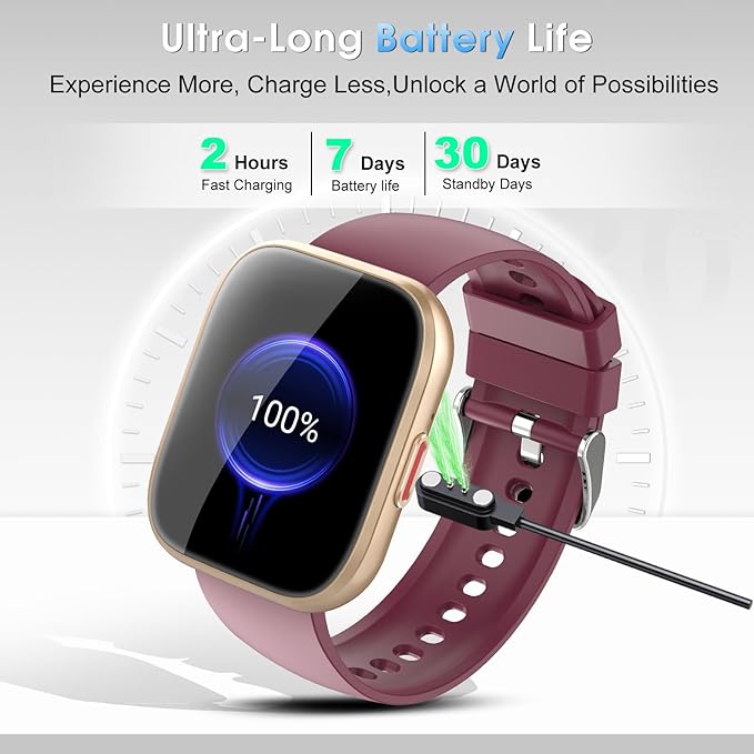 aycy Smart Watch for Men Women Bluetooth Call, 1.85" HD Touch Screen Fitness Watch with Sleep Heart Rate Monitor, 112+ Sports Modes, IP68 Waterproof Activity Trackers for Android iOS, Burgundy