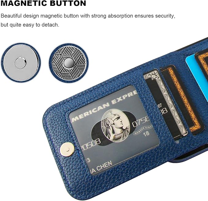 KIHUWEY Compatible with iPhone 15 Case Wallet with Credit Card Holder, Flip Premium Leather Magnetic Clasp Kickstand Heavy Duty Protective Cover for iPhone 15 6.1 Inch (Lichee Blue)