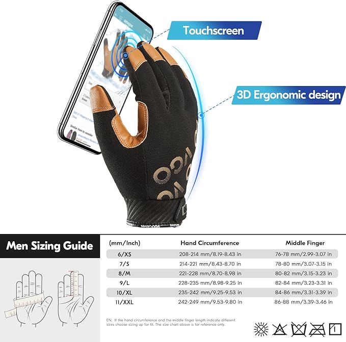 Vgo... 2-Pairs -4? or above 3M Thinsulate C100 Winter Warm Waterproof Light Duty Mechanic Glove, High Dexterity, Anti-abrasion, Rigger Glove (Size M, Black&Brown, GA9603FW)