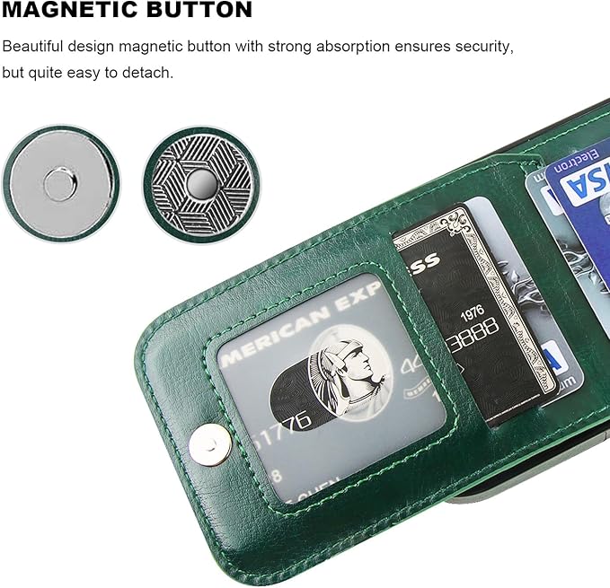 KIHUWEY Compatible with iPhone 17 Case Wallet with Credit Card Holder, Flip Premium Leather Magnetic Clasp Kickstand Heavy Duty Protective Cover for iPhone 17 6.3 Inch (Dark Green)