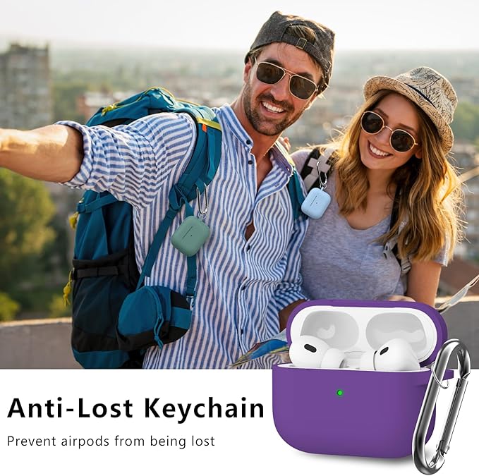 Ljusmicker for AirPods Pro Case Cover with Cleaner Kit,Silicone Protective Cases for Apple AirPod Pro 2nd/1st Generation Case for Women Men,AirPods Pro 2 Case Accessories with Keychain-Dark Purple