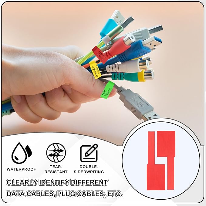 uxcell 300 Pcs Cable Labels, Waterproof Wire Cord Labels Tags, Cord Organizer Management Tags for Charger Cable Organizer Wire Markers Printer and Handwriting, Brown