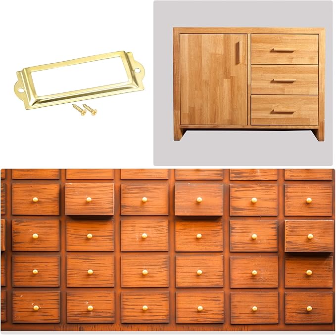uxcell Metal Label Holders, 82x30mm 60pcs File Name Card Tag Label Holder Frame for Office Library Drawer Cabinet Shelves, Gold Tone