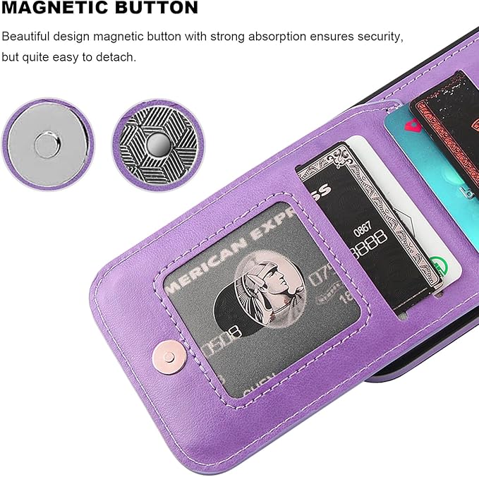 KIHUWEY Compatible with iPhone 16 Case Wallet with Credit Card Holder, Flip Premium Leather Magnetic Clasp Kickstand Heavy Duty Protective Cover for iPhone 16 6.1 Inch (Purple)