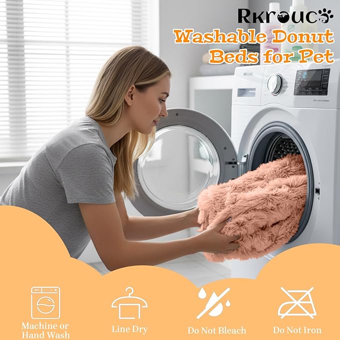 Fluffy Dog Bed Calming Donut Beds for Large Dogs Warming Round Small Medium Pet Nest Cozy Cat Mattress Indoor Washable Puppy Kennel Kittens Sleep Mat (L, 35.4×35.4 inch, Fresh Pink)