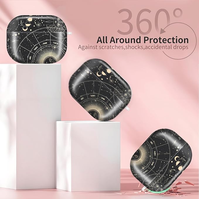 Compatible with AirPods Pro 3 (2025) Case, Airpod Pro 3 Protective Cover with Cute Golden Keychain for Girls & Women (Cute Moon)