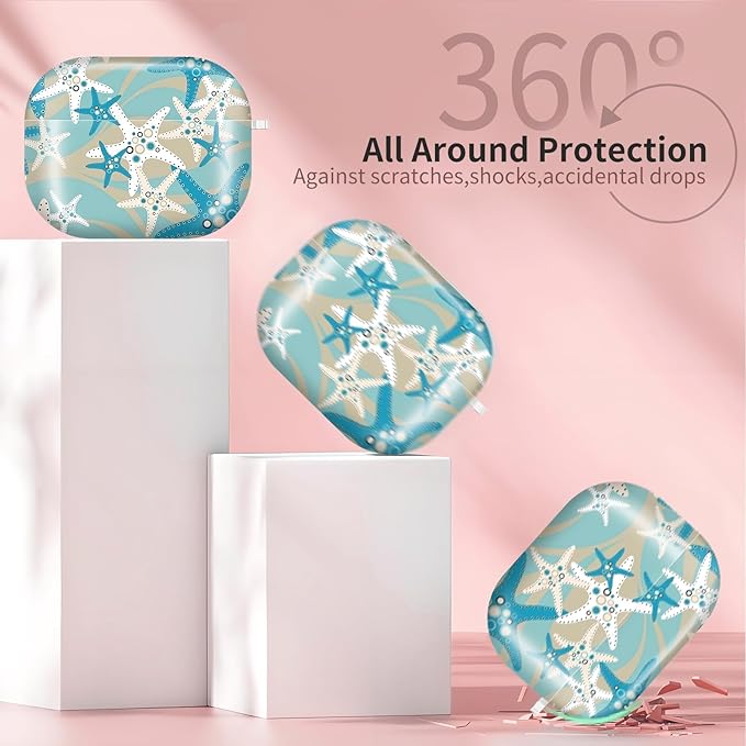 Compatible with AirPods Pro 3 (2025) Case, Airpod Pro 3 Protective Cover with Cute Golden Keychain for Girls & Women (Beach Starfish)