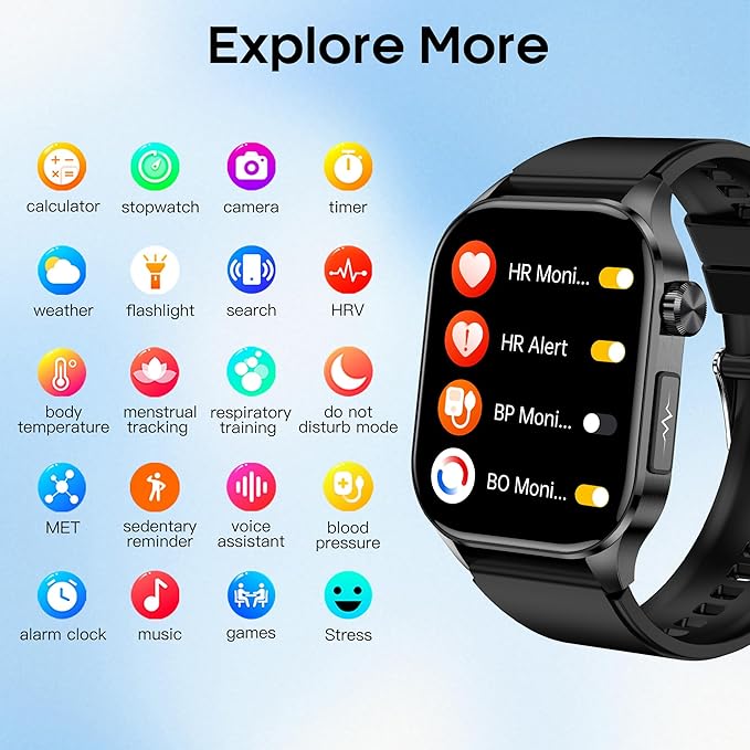 Smart Watch for Men Women with Bluetooth Calls, Blood Pressure Heart Rate Blood Oxygen Stress HRV Monitor Sleep Tracker, 150+ Sports Modes Fitness Tracker, IP68 Waterproof, Pedometer For Android/iOS
