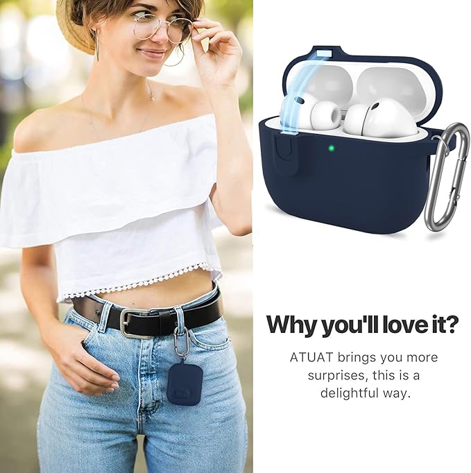 ATUAT for AirPods Pro 3 Case with Magnetic Lid Lock, Protective Soft Silicone Cover with Keychain Cleaner Kit for Women Men for Apple AirPods Pro 3rd Generation(2025), Front LED Visible, Midnight Blue