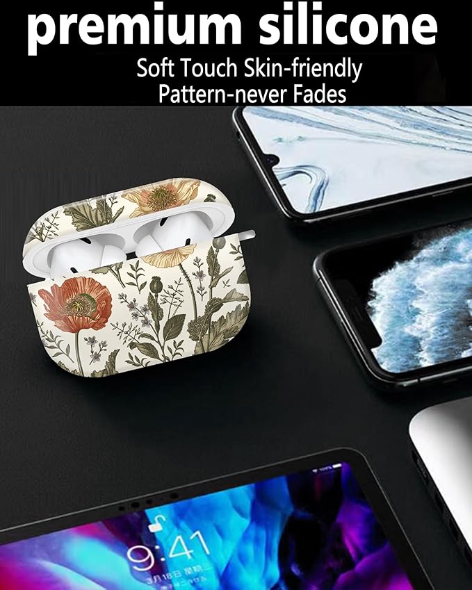 Compatible with Airpod pro 2nd/1st Generation Case Cover with Gold Round Keychain Cute Pattern Hard & Anti Slip Cover for Men Women & Girls (Cute Flower)