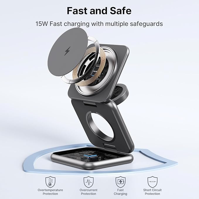 KU XIU Wireless Charger for Samsung,Aluminum Alloy Foldable 3 in 1 Wireless Charging Station for Galaxy S26 S25 Ultra S24 S23 Note Z Fold 7 Flip/Buds,Fast Charger for Galaxy Watch Ultra 8 7 6 5