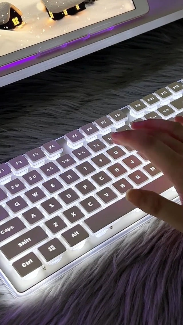 Wireless Keyboard and Mouse Combo, White Backlit, Rechargeable - White - Image 8