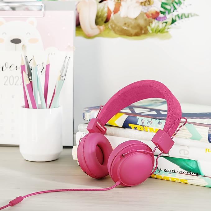 AILIHEN HD850 Classroom Headphones for Kids K-12 Students, School Wired Headphones with Microphone & 85dB Volume Limited & Sharing Function for Chromebook (Rose)