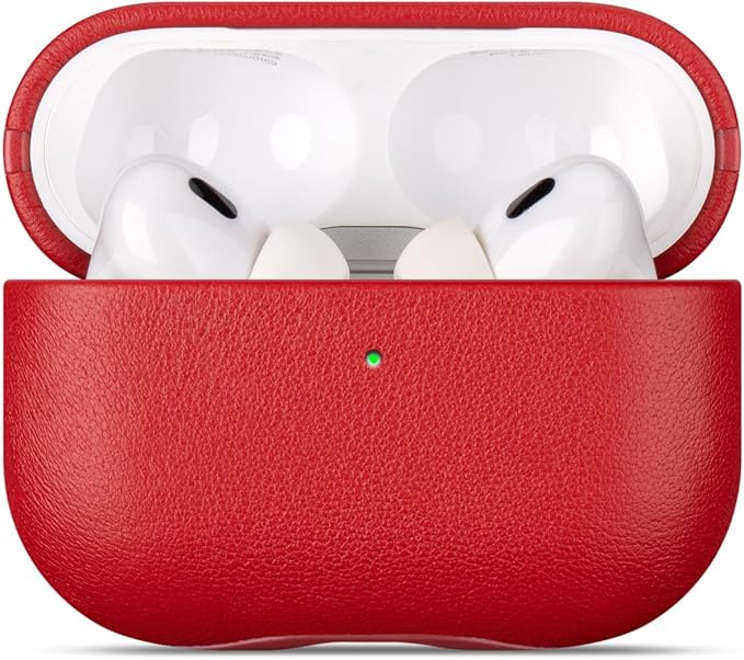 LOPIE Leather Case for AirPods Pro 2 - Handmade AirPods Pro 2nd Generation Case Cover with Lanyard - Made of Full Grain Leather - Drop Protection Hard Shell Cover - Wireless Charging Compatible - Red