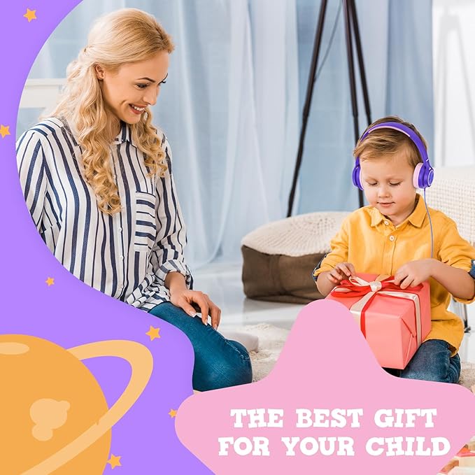 Kids Headphones for School Travel, Upgrade USB Type C Safe Volume 94dB, with Mic HD Stereo Sound Foldable On-Ear Headphones for Boys/Girls/Students/Tablet/Travel Purple