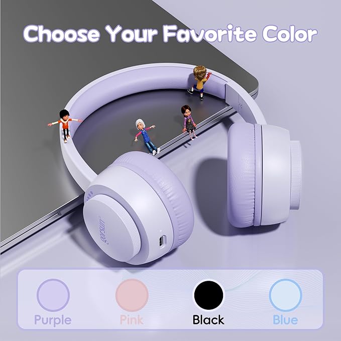 gorsun Kids Bluetooth Headphones, Toddler Headphones 85 dBA Safe Volume, 45 Hours Playtime, with Mic, Bluetooth 5.3, Kids Wireless Headset for iPad/Tablet/Travel/School, ldeal Gift (Purple)