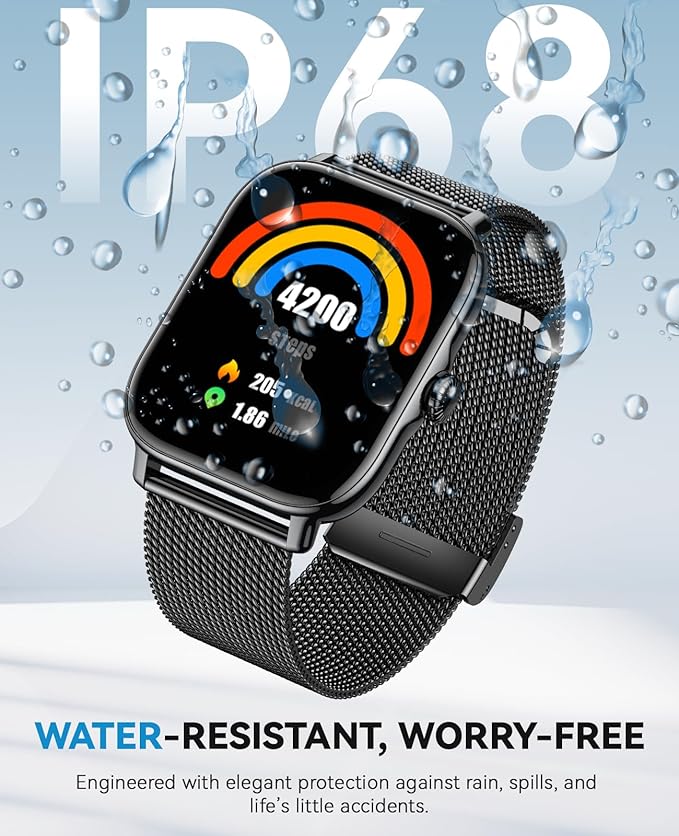 Smart Watches for Women Men, Steps Counter Fitness Tracker Watch for Android iPhone with Sleep Calorie Monitor and 110+ Sports, IP68 Waterproof, Pedometer Smartwatch (Black, 1.91)