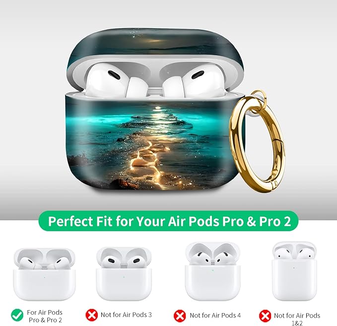Compatible with Airpod pro 2nd/1st Generation Case Cover with Gold Round Keychain Cute Pattern Hard & Anti Slip Cover for Men Women & Girls(Glowing Road)