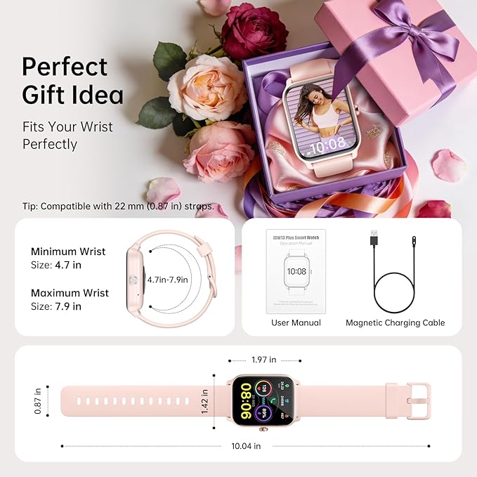 Tensky Smart Watch for Women, 1.85'' HD Sport Lady Smartwatch for Android/iPhone/Samsung/(Bluetooth Call), Alexa Built-in, 100+ Sport Modes Fitness Digital Tracker,Sleep/Heart Rate/SpO2 Monitor