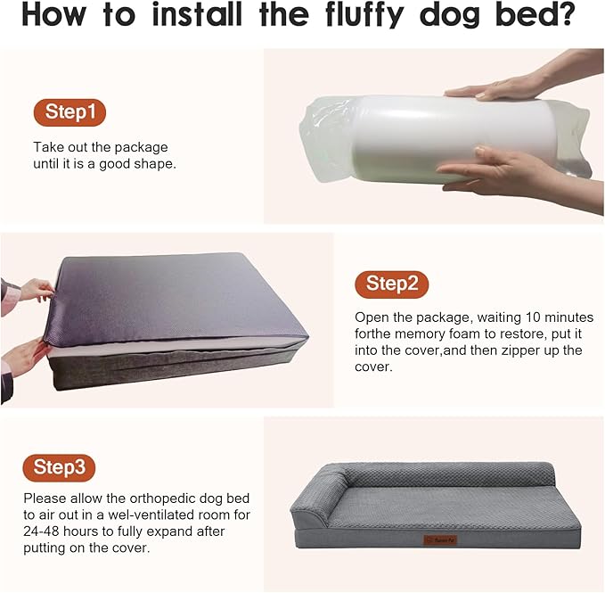 Orthopedic Dog Beds Large Sized Dog, 36x27x6 Inches Memory Foam Pet Bed for Large Dogs, Washable Removable Cover, Nonskid Bottom, Waterproof, Dark Grey