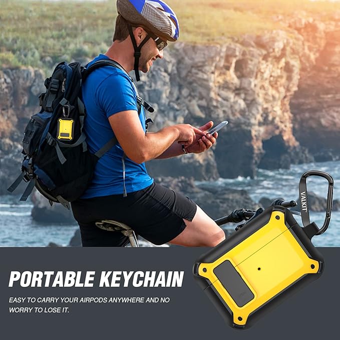 Valkit for Airpods Pro Case Cover with Lock, Military Armor Series Full-Body AirPod Pro Case with Keychain Cool Air Pod Pro Shockproof Protective Case for AirPods Pro 2019, Black/Yellow