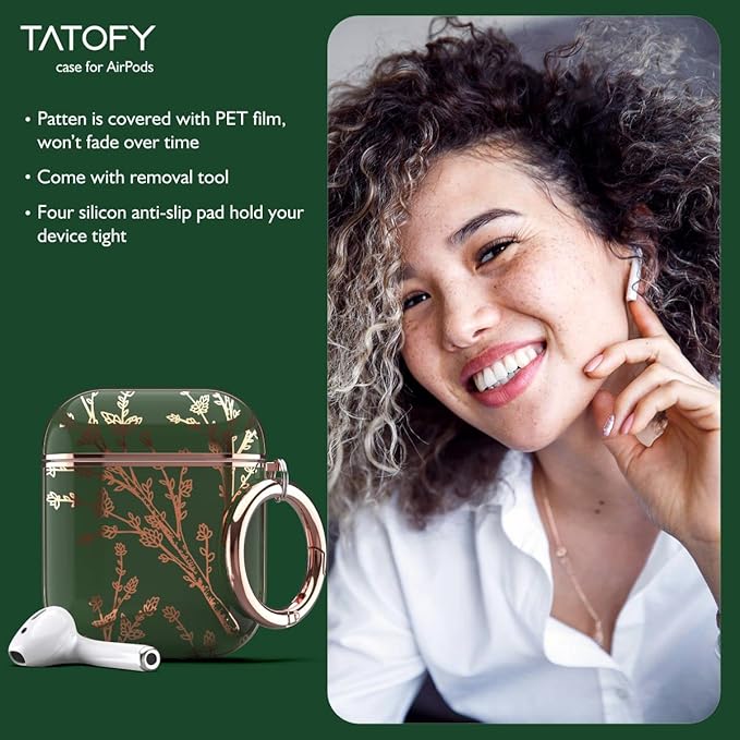 TATOFY Case Cover for AirPods 1&2, Elegant Cute Flower Patterns Protective Hard Case with Clip Keychain