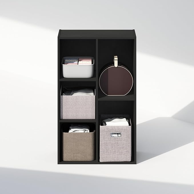Furinno Reed Closet Organizers and Storage, 5-Cube Reversible Closet Shelves, Organization Shelf, 9.4" x 19.5" x 31.5", for Bedroom, Closet, Blackwood
