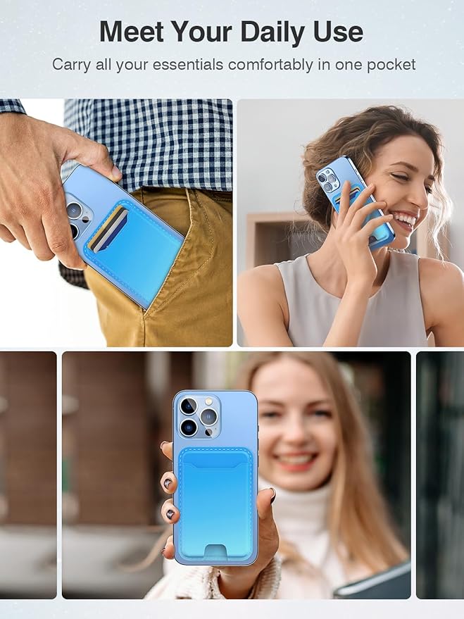 TopMade for Magsafe Wallet, Magnetic Wallet Card Holder for iPhone 16, iPhone 15/14/13/12 Series, Leather Magnetic Phone Wallet with Powerful Magnet, Credit Card RFID Blocking, Fit 4 Cards, Blue Fade