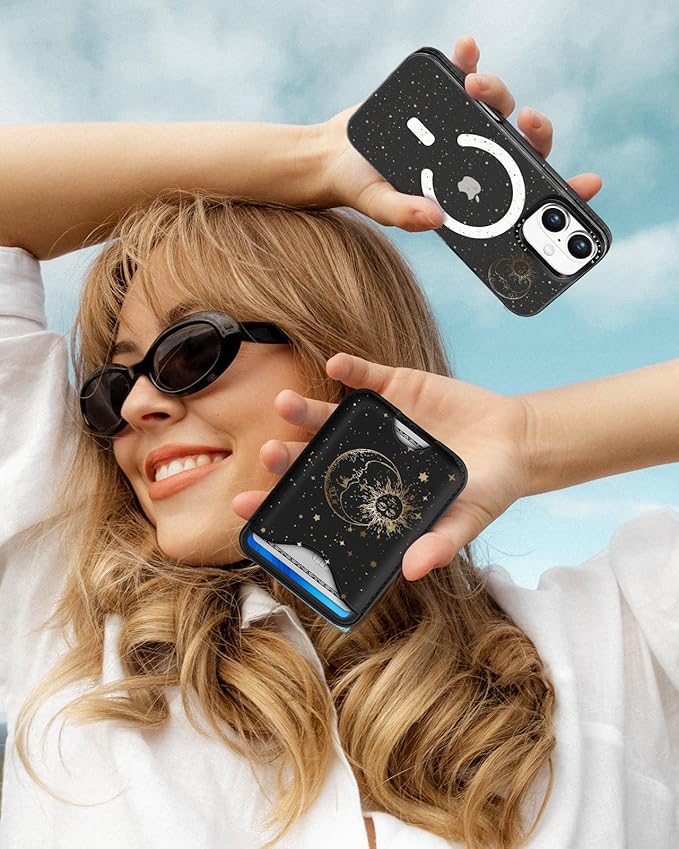 Toycamp for iPhone 17 Case - Compatible with Magsafe Credit Card Holder Wallet Magnetic Cute Women Teen Girls Kawaii Girly Unique Sun Moon Design Phone Cover for Apple 17 Air