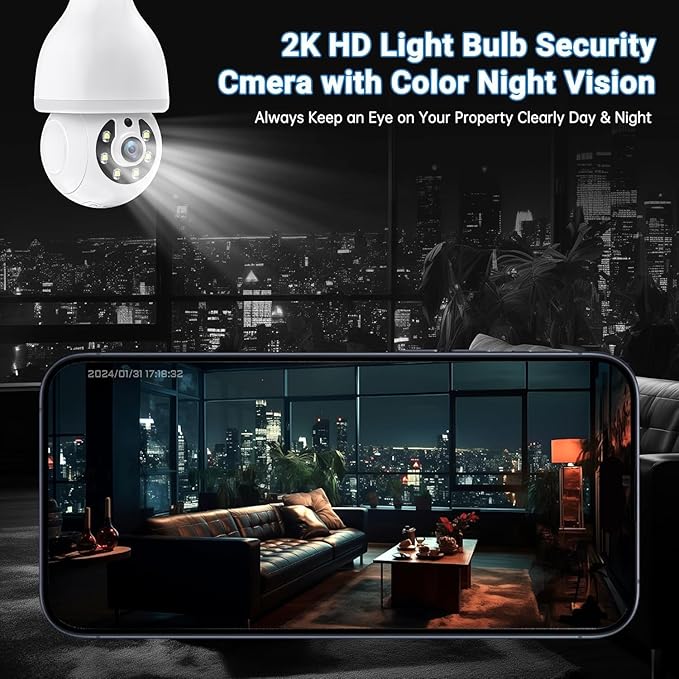 Light Bulb Camera - 5G& 2.4GHz WiFi Wireless Motion Detection and Alarm Light Bulb Camera Outdoor, Two-Way Talk, Color Night Vision, Human Detection Camera Light Bulb (white2)